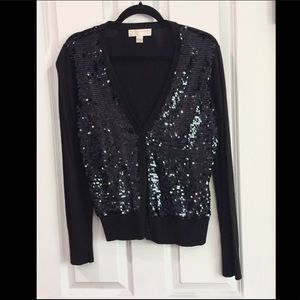 Michael Kors Black Sequin Button-Up Sweater